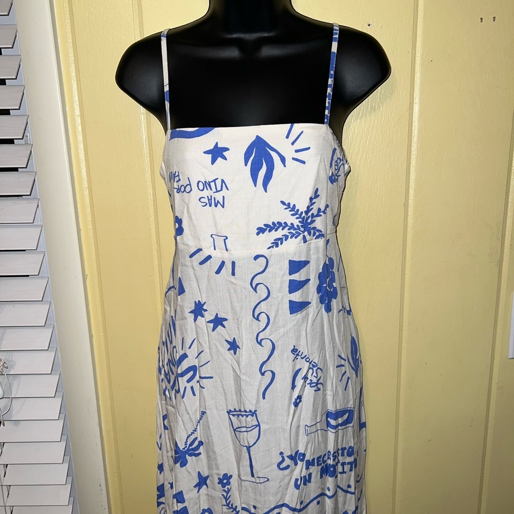 NWT Paper Heart Anthropologie Blue & White Vino Open Tie Back Maxi Dress Size XS - Picture 4 of 10